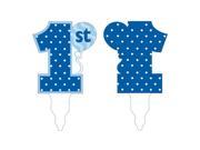 Club Pack of 12 Blue and White Polka Dot 1st Birthday Boy Party Decorating Cupcake Dessert Toppers