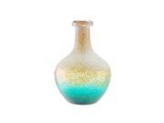 12.25 Teal Blue Crackled and Brown Frosted Hand Blown Glass Vase