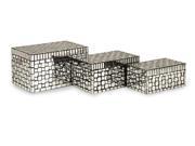 Set of 3 Decorative Silver Glass Mirror Tiles Foley Mosaic Storage Boxes