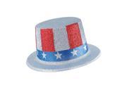 Club Pack of 24 Red Blue and Silver Glittered Patriotic Top Hat Costume Accessories