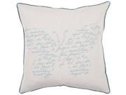 22 Sea Blue and Ivory Butterfly with French Text Decorative Down Throw Pillow