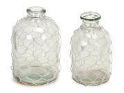 Set of 2 Clear Glass with Wire Netting Decorative Bottle Vases 7