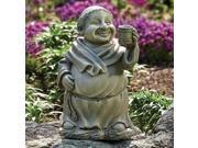 11.5 Gray Smiling Monk with a Mug Religious Outdoor Patio Garden Statue