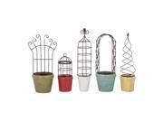 Set of 5 Red White Green Blue and Yellow Terracotta Planters with Decorative Iron Trellis 20