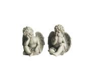 Set of 2 Distressed Gainsboro Gray Sitting Cherub Angels Outdoor Patio Garden Statues