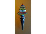 Set of 2 Hand Painted Cast Metal Whimsical Christmas Tree Bottle Stoppers 7