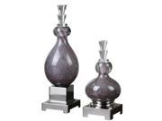 Set of 2 Charlotte Shaped Glass Bottles with Dark Purple Interiors and Crystal Stoppers