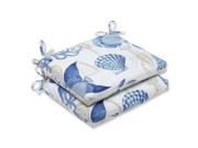Set of 2 Barriera Corallina Blue and Tan Outdoor Patio Chair Cushions 18.5