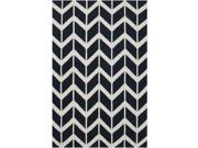 8 x 11 Chevron Pathway Federal Blue and Winter White Wool Area Throw Rug