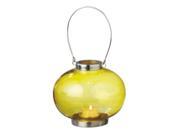 5.5 Fancy Fair Round Silver and Yellow Retro Glass Tea Light Candle Holder Lantern