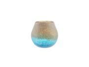 6 Azure Blue Crackled and Brown Frosted Hand Blown Decorative Glass Vase