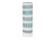 15.75 Large Modern White and Green Exotic Tribal Patterned Etched Glass Flower Vase