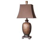 33 Distressed Bronze Leaf Rusty Brown Linen Rectangular Bell Shade Table Lamp