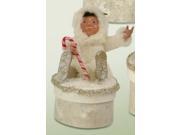 6 Winter White Glittered Yule Box with Toddler Holding Candy Cane