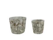 Set of 2 Brown and Gray Tree Bark Inspired Millcreek Cachepot Flower Planters 7.25