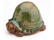 5.25 Pudgy Pals Glazed Porcelain Green and Brown Turtle Figurine Outdoor Garden Statue