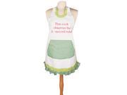 27.5 White 5 Second Rule Embroidered Chef s Apron with Striped Ruffle Trim
