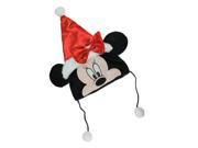 16 Disney Minnie Mouse Plush Christmas Santa Hat with Red Bow White Fur Trim and Hanging Pompoms