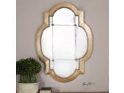41 Stretched Quatrefoil Gold Leaf Antiqued Mirror with Gold Rosette Accents