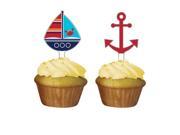 Club Pack of 144 Ahoy Matey Nautical Navy Blue Boat and Red Anchor Party Decorating Cupcake Dessert Toppers