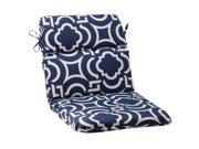 40.5 Geometric Navy Blue Sky Outdoor Rounded Chair Cushion with Ties