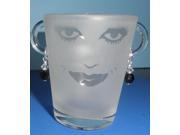 Set of 4 Lola Etched Face Shot Drinking Glasses with Emerald Earrings 2 ounces
