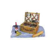 6 Person Hand Woven Honey Willow and Striped Picnic Basket Set with Accessories