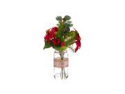 16.5 Artificial Red Poinsettia Holly and Pine Christmas Arrangements with Glass Vase