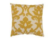 Azzure Marigold Yellow White Damask Pattern Cotton Throw Pillow 16.5 x 16.5