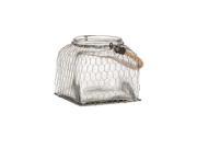 12.5 Small American Farmhouse Chic Chicken Wire Caged Glass Jar with Twisted Rope Handle