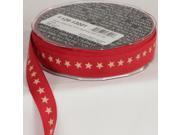 Pack of 2 Woven Edge Ivory Stars on Cherry Red Ribbon .625 x 60 yards