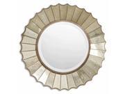32 Antiqued Gold Leaf Etched Glass Round Beveled Wall Mirror