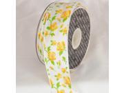 White with Yellow Carpet Rose Print Wired Craft Ribbon 1.5 x 27 Yards