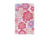 7.5 x 9.5 Flower Silhouettes Deep Pink and Leaf Green Hand Hooked Area Throw Rug