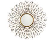 39 Gilded Regal Peacock Welded Iron Framed Round Beveled Wall Mirror