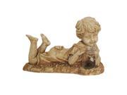 14 Distressed Almond Brown Lounging Boy Solar Powered LED Lighted Outdoor Patio Garden Statue