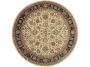8 Floral Inspired Khaki Brown Green Oriental Style Round Wool Area Throw Rug