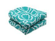 Set of 2 Laberintos Aqua Blue and White Outdoor Patio Tufted Wicker Chair Cushions 19