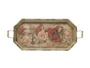 28 Vintage Rose Distressed Finish Cream Floral Pattern Decorative Tray