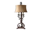36 Mahogany Bronze Floral Leaf Scrollwork Taupe Round Bell Shade Table Lamp