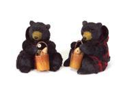 Set of 2 Rustic Lodge Sitting Black Bear Christmas Figures in Red Plaid 8