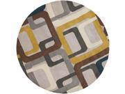 8 Soporific Squircle Gray White and Teal Blue Hand Tufted Round Wool Area Rug