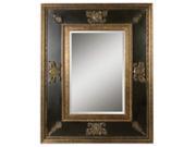 60 Antiqued Gold Distressed Black Framed Beveled Rectangular Wall Mirror