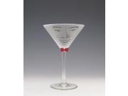 Set of 4 Orlando Etched Martini Drinking Glasses With Red Bow Tie 7.25 ounces