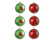 6ct Glittered Red Green Bird Shatterproof Christmas Ball Ornaments 3.25 80mm
