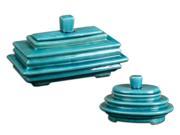 Set of 2 Verdas Bright Blue Crackle Finish Ceramic Boxes with Removable Lids