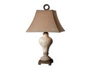 29 Crackled Ivory Ceramic Rusty Linen Square Bell Shade Table Lamp