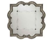 65 Quatrefoil Distressed Silver Leaf Tiled Framed Square Wall Mirror