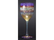Set of 2 Mosaic Garland Stripes Hand Painted Wine Drinking Glasses 10.5 Oz.