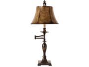 27 Antiqued Bronze Saddle Brown Round Bell Shade Swing Arm Table Lamp